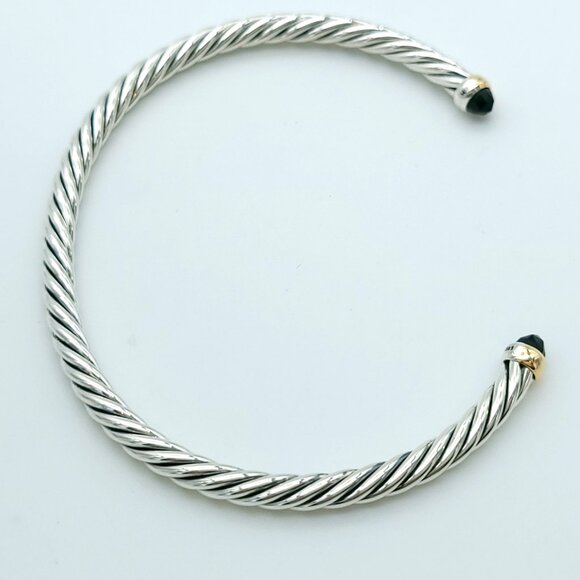 David Yurman Sterling Silver & 14k Gold 4mm Flex Black Onyx Cable Bracelet 7inch - Picture 8 of 10